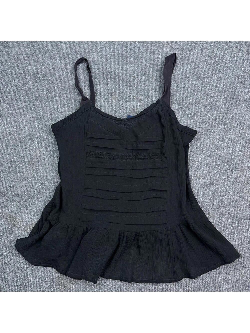 American Eagle Crop Top Womens Size Xs Black Ruffle Sleeveless Blosue Flow